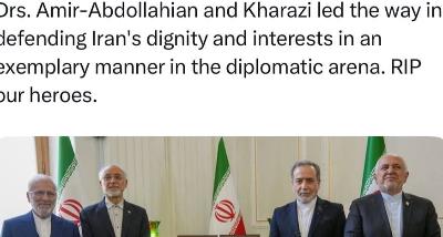 Le ministre iranien des Affaires étrangères, le Dr Seyed Abbas Araghchi, a déclaré  Le Dr Amir-Abdollahian et le Dr Kharazi ont été, sur la scène dipl